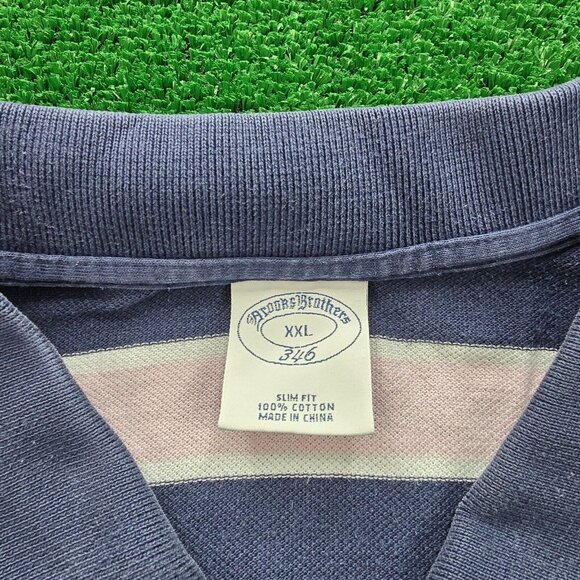 Brooks Brothers Polo Shirt Mens 2XL Blue Striped Short Sleeve Slim Fit Preppy - Picture 5 of 6